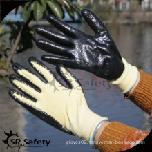 SRSAFETY 13 gauge smooth black nitrile cut resistant aramid anti cutting gloves
